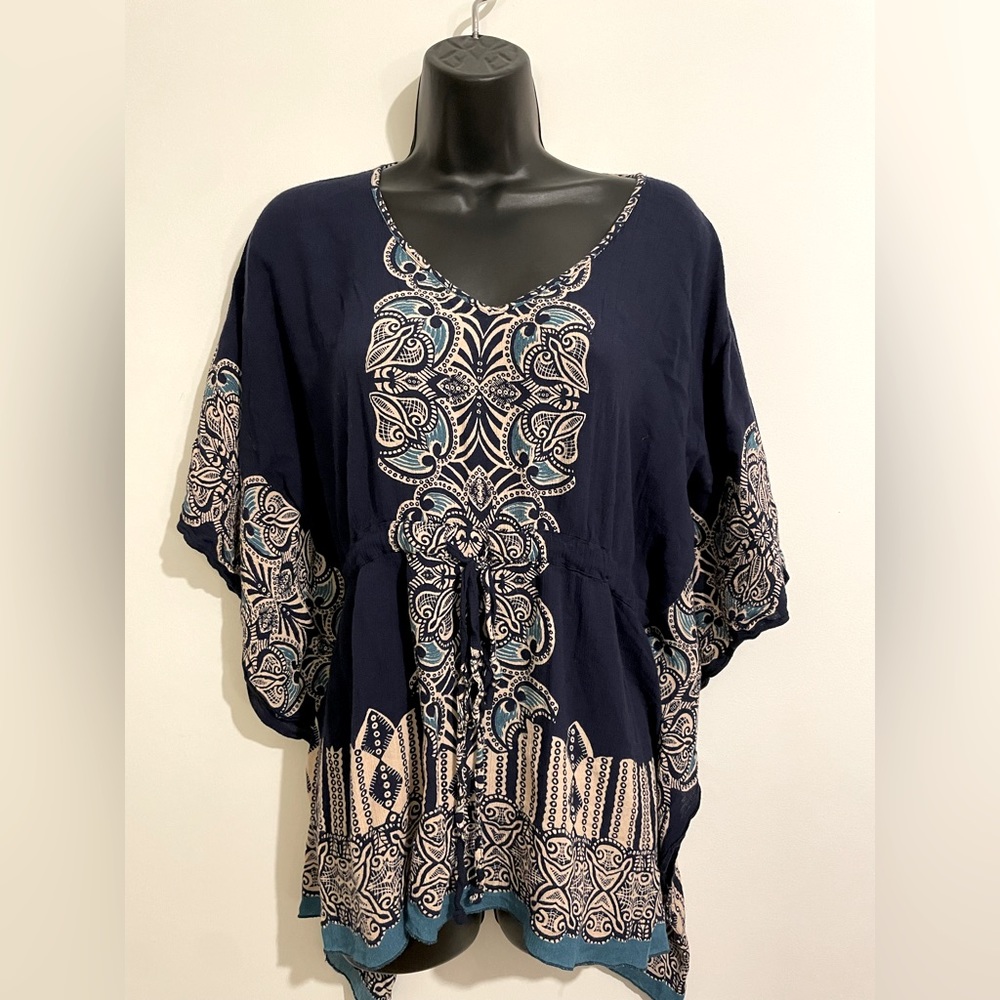 Angie boho blue print top